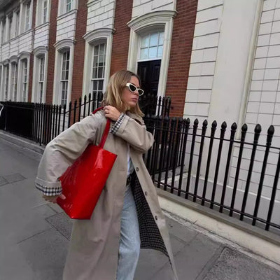 Abrigo Tipo Polo Trench Coat para Mujer Beige Abotonado Simple - Image 5