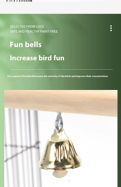 Colorful parrot swing toy with a natural wood perch, an arch of multicolored beads, and two small bells. - Image 20
