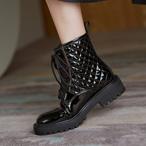 Botas Martin de Cuero Charol Brillante - Estilo Motociclista