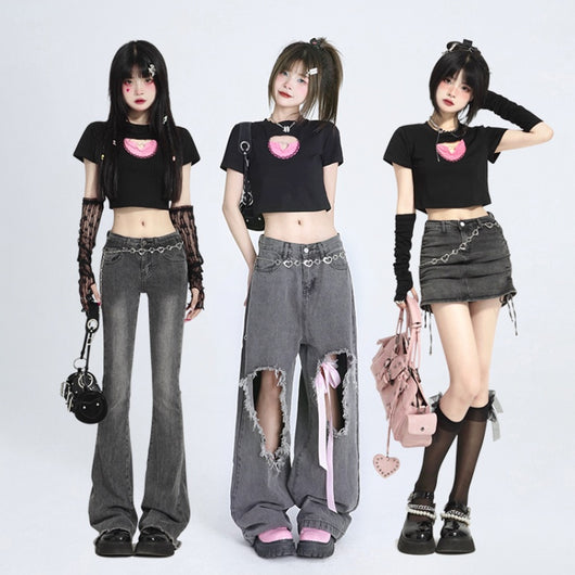 Playera Negra Corta Mujer Verano Escotada Manga Corta - Image 7