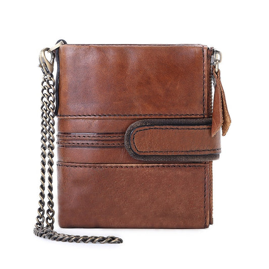 Billetera Antirobo de Cuero Genuino con Cierre Seguro - Cartera Multifuncional Vintage para Hombre
