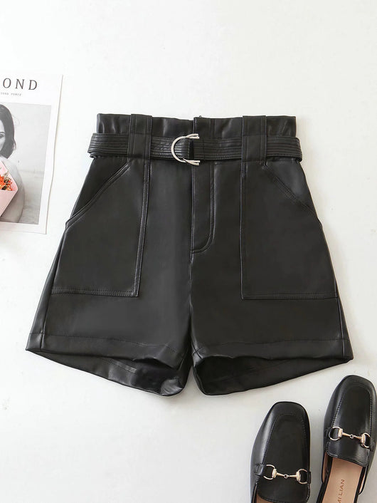 Pantalón de Cuero Ajustado con Cinturón Encaje Versátil para Mujer - Image 8