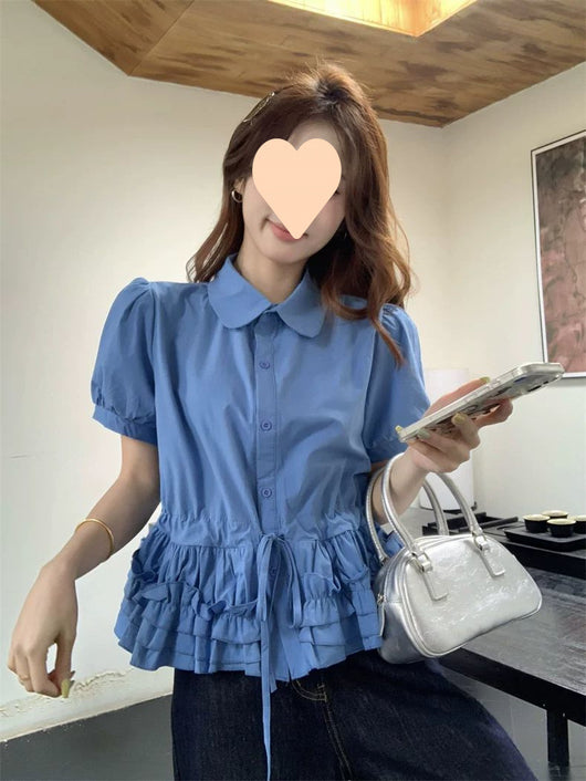 Blusa Juvenil Azul con Cuello de Muñeca y Mangas Abullonadas - Image 10