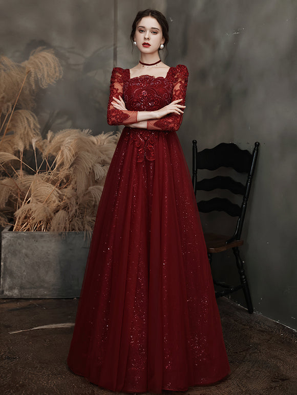 Vestido de Noche Elegante con Mangas para Mujer