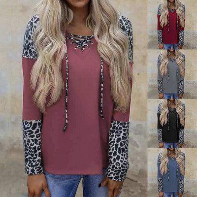 Blusa Suelta de Leopardo con Mangas Largas y Costuras Combinadas - Image 13