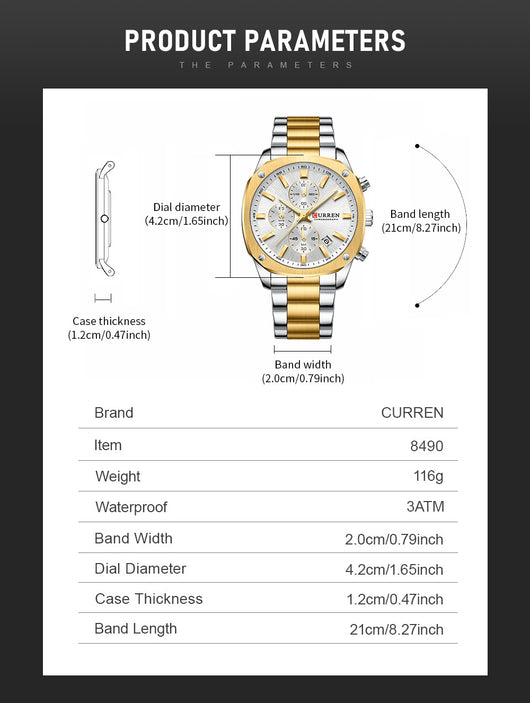 Reloj Empresarial Impermeable para Hombre con Seis Agujas y Calendario - Image 11