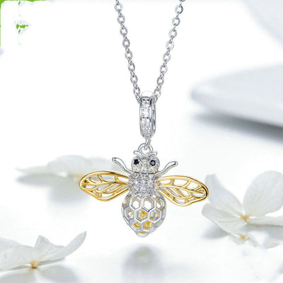 Dije de Plata Esterlina Abeja Chapada en Oro Blanco - Image 4