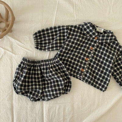 Mameluco Infantil Estilo Occidental a Cuadros con Mangas Largas - Image 8