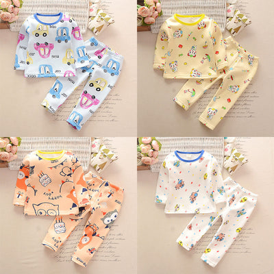 Toddler unisex long-sleeve underwear set with colorful car print in blue, yellow, and pink on a white background. - Image 8
