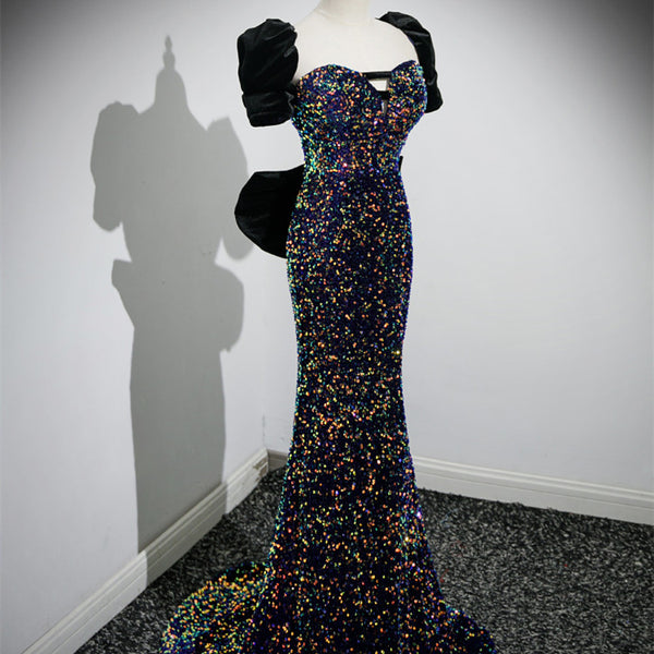 Vestido Largo de Lentejuelas con Cola Francesa para Mujer