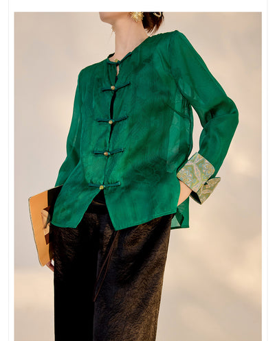 Blusa Retro Elegante con Bordado Chino y Botones Decorativos - Image 29