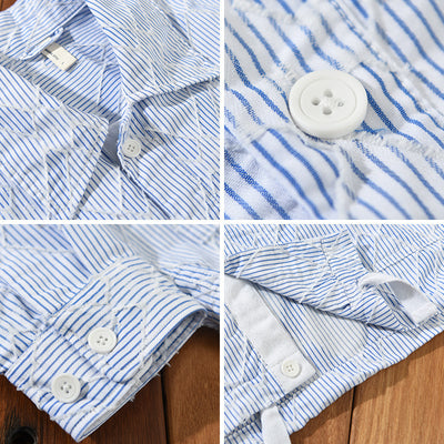 Camisa Casual Hombre Rayas y Cuadros Manga Larga Estilo Japonés Talla Grande - Image 3