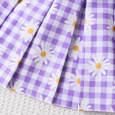 Conjunto de Tres Piezas para Niña: Top Sin Mangas a Rayas con Falda Cuadros Margarita y Cinturón - Image 9