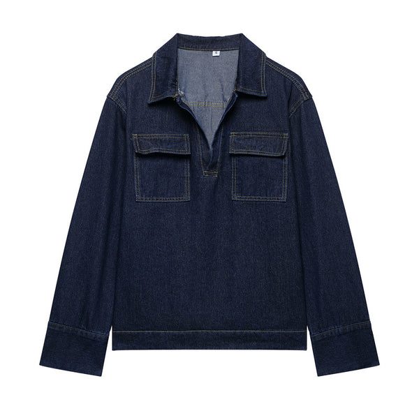 Conjunto Denim Vintage Azul Suelto - Camisa Manga Larga y Pantalón - Image 6