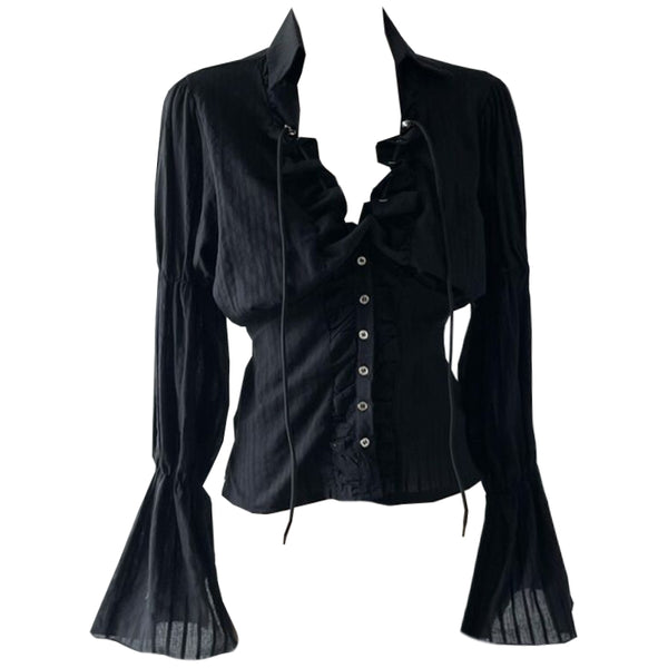 Blusa Negra Ajustada de Cintura con Manga Larga