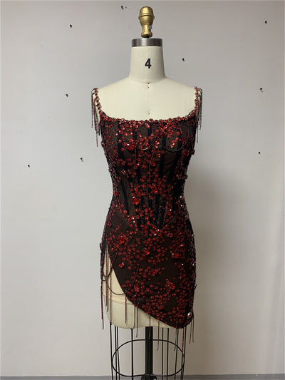 Vestido Mini Ajustado con Incrustaciones de Diamantes para Verano - Image 7