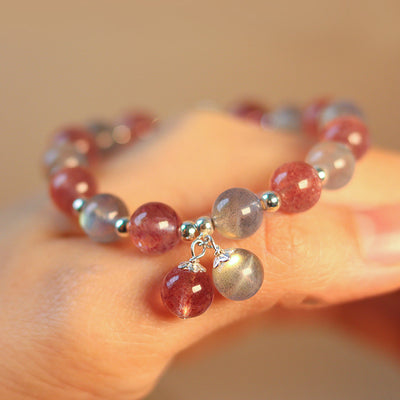 Pulsera de Piedra de Luna Gris Natural con Cristal de Fresa - Image 3