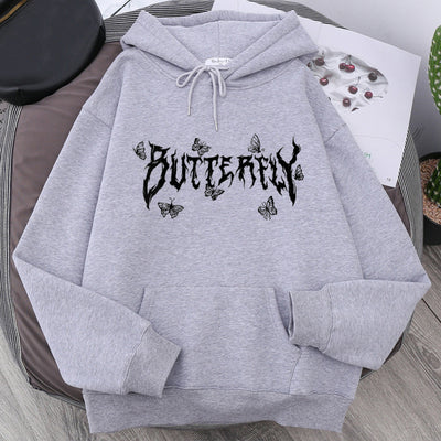 Sudadera Holgada Gótica con Mariposa y Letras para Parejas - Image 5