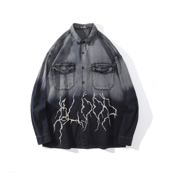 Chaqueta Camisa Suelta Degradado Rayo Manga Larga - Image 3