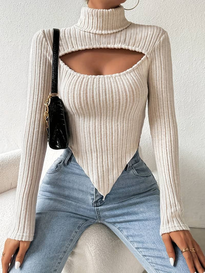 Blusa Tejida Rayada con Detalles Calados - Manga Larga Irregular Otoño Invierno - Image 10