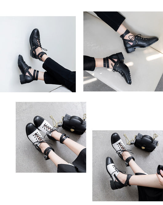 Zapatos de Cuero con Cordones y Hebilla - Tacón Cuadrado Punta Redonda - Image 16