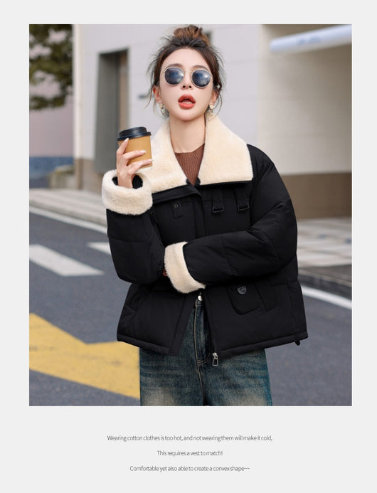 Abrigo de Lana Cordero Estilo Coreano con Solapa Grande - Image 14