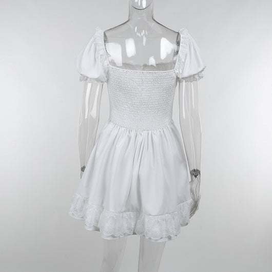 Vestido Blanco con Panel de Encaje y Cintura Anudada - Image 20