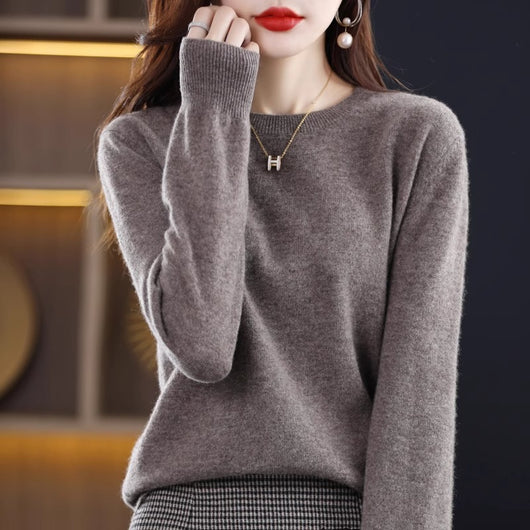 Suéter de Lana Pura Cuello Redondo Mujer - Diseño Holgado Otoño Invierno - Image 13