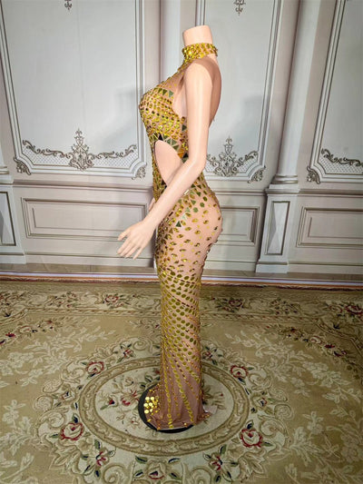Vestido Halter de Lentejuelas Espejo con Cola Elegante - Image 22