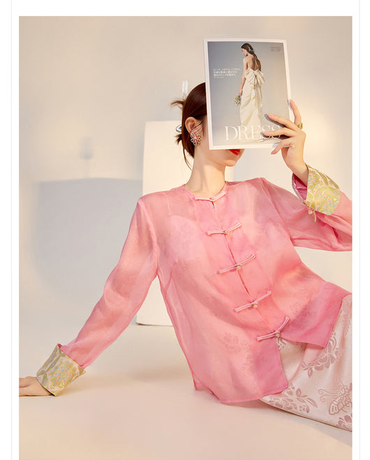 Blusa Retro Elegante con Bordado Chino y Botones Decorativos - Image 23