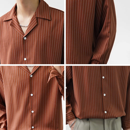 Camisa Cubana de Rayas Manga Larga Suelta con Cuello Abierto - Image 2