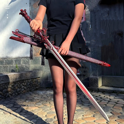 Espada Dragón Longquan - Hoja de Acero Aleado con Empuñadura Sólida y Vaina de Cuero