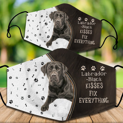 Cotton face mask with a Cavapoo dog graphic and "CAVOODLES KISSES FIX EVERYTHING" text. Features paw prints and bones. - Image 16