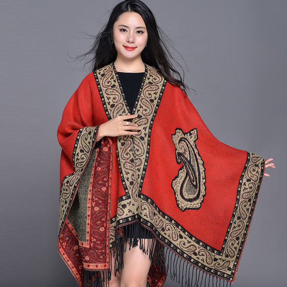Poncho Étnico Nepali Extra Grande Acolchado para Otoño e Invierno