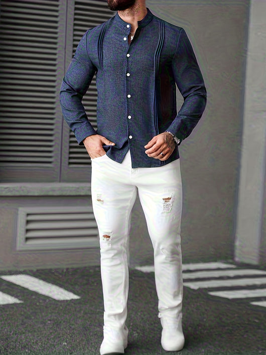 Camisa Manga Larga Cuello Mao Entallada Hombre - Image 14