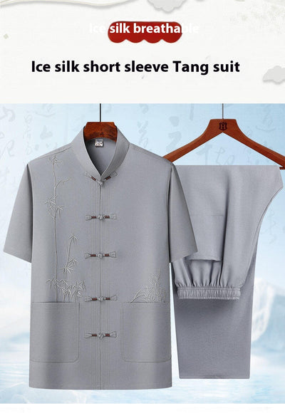 Traje Tang Chino Tradicional de Manga Corta para Hombre - Image 12