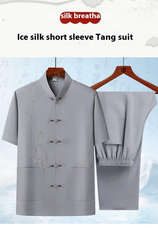 Traje Tang Chino Tradicional de Manga Corta para Hombre - Image 12
