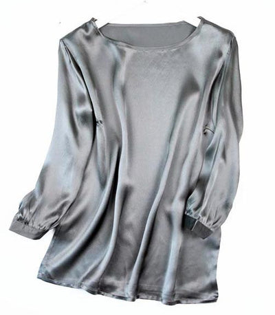 Camisa de Seda de Gusano de Seda con Perla Brillante y Satén - Image 49