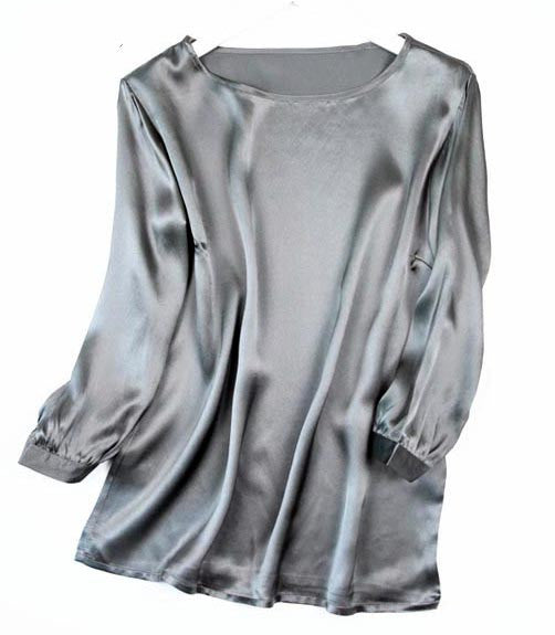 Camisa de Seda de Gusano de Seda con Perla Brillante y Satén - Image 49