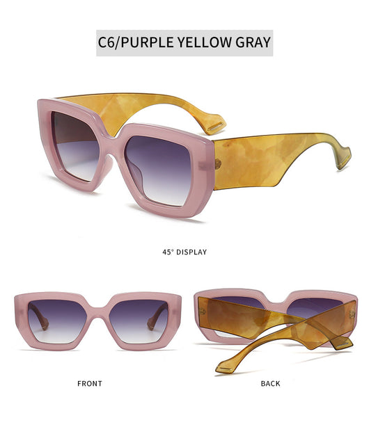 Beige square frame sunglasses with dark gray lenses, featuring a thick, fashion-forward design. - Image 33