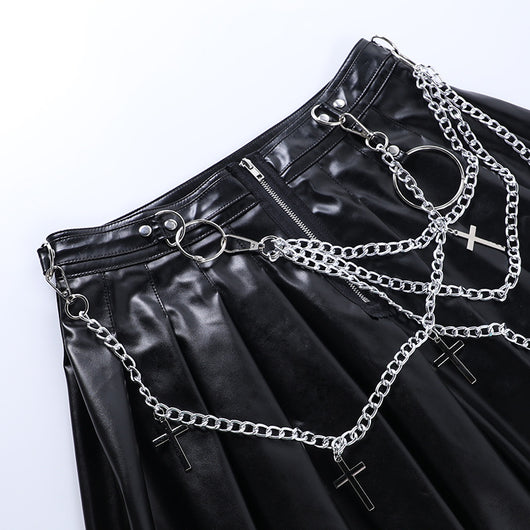 Falda de Cuero PU Plisada con Cadenas Punk - Image 24