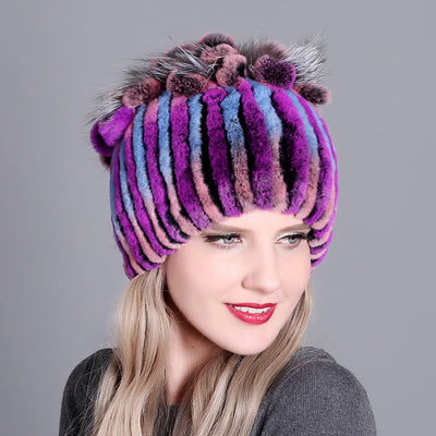 Gorro Tejido de Piel de Conejo Rex para Mujer - Image 14