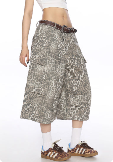 Pantalones Capri Cargo Denim Estampado Leopardo para Mujer Verano - Image 9
