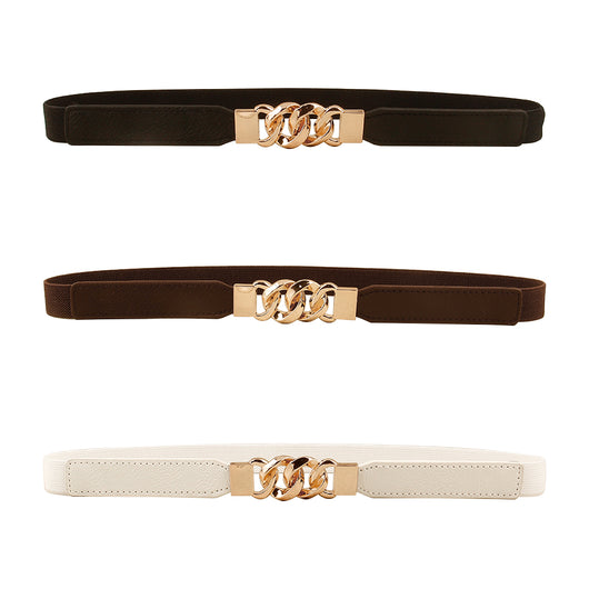 Black elastic belt for women with a gold-tone chain link buckle, perfect for dresses and shirts. - Image 5