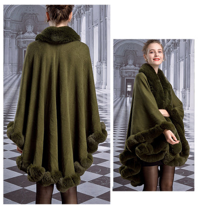 Capa de Lujo con Cuello de Piel de Conejo Rex para Mujer - Image 15