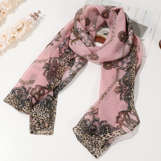 Pañuelo de Seda Estampado Leopardo con Cadena - Diseño Retro Elegante para Primavera y Verano - Image 3