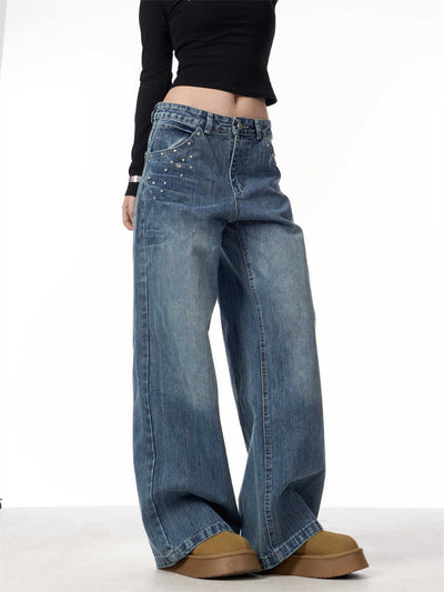 Pantalones Vaqueros Cintura Alta Baggy con Remaches - Image 2