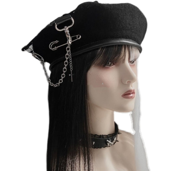 Gorro Pintor con Cadena de Cruz Punk Goth