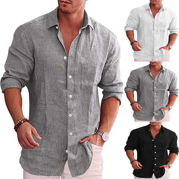 Camisa de Algodón y Lino Clásica con Cuello Solapa - Ajuste Regular