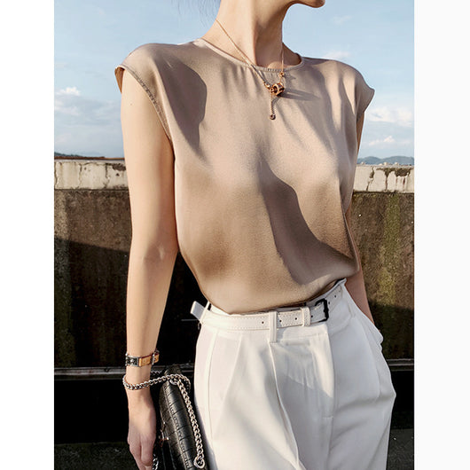 Blusa de Satén sin Mangas con Tirantes Finos - Cuello Redondo para Verano - Image 4